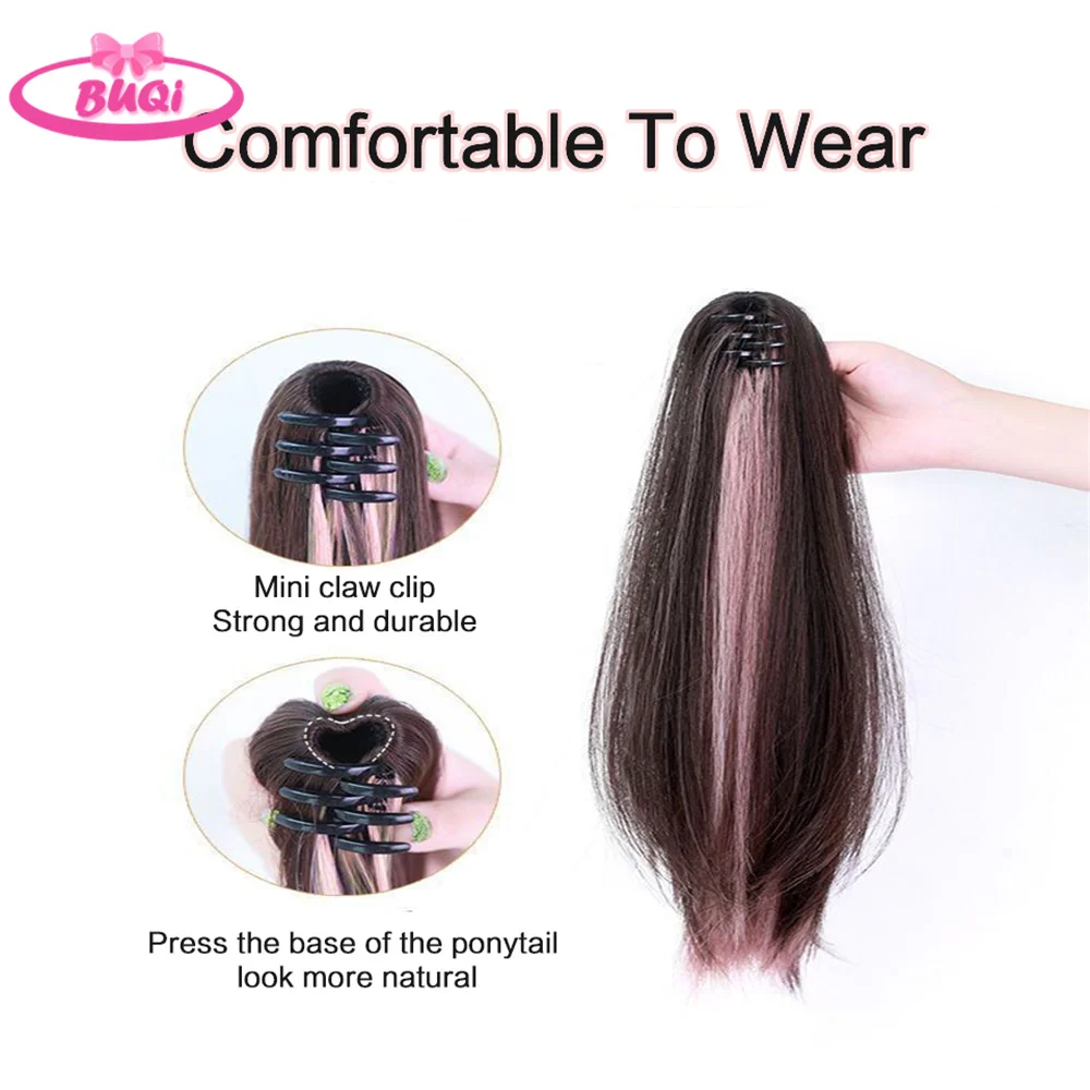 BUQI Water Wave Hair Extensions Claw Clip Ponytail Waterfall Half Tied Pony Tail High Top Color Highlight Dyed Hair Extensions