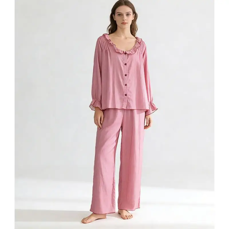 

Cute And Sweet Pure Cotton Pajamas Set Womens Korean Fashion Home Clothing Loose Homewear Long Sleeve Long Pants Loungewear