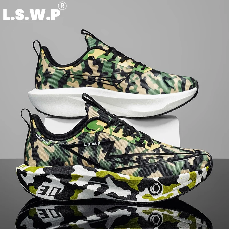 Men's Casual Sports Shoes, Trendy Camouflage Racing Running Shoes for Men and Women, High-Elastic Thick-Soled Cushioning Sneakers, Breathable Mesh Lightweight Running Shoes, Non-Slip Wear-Resistant Outsole, Youth Marat