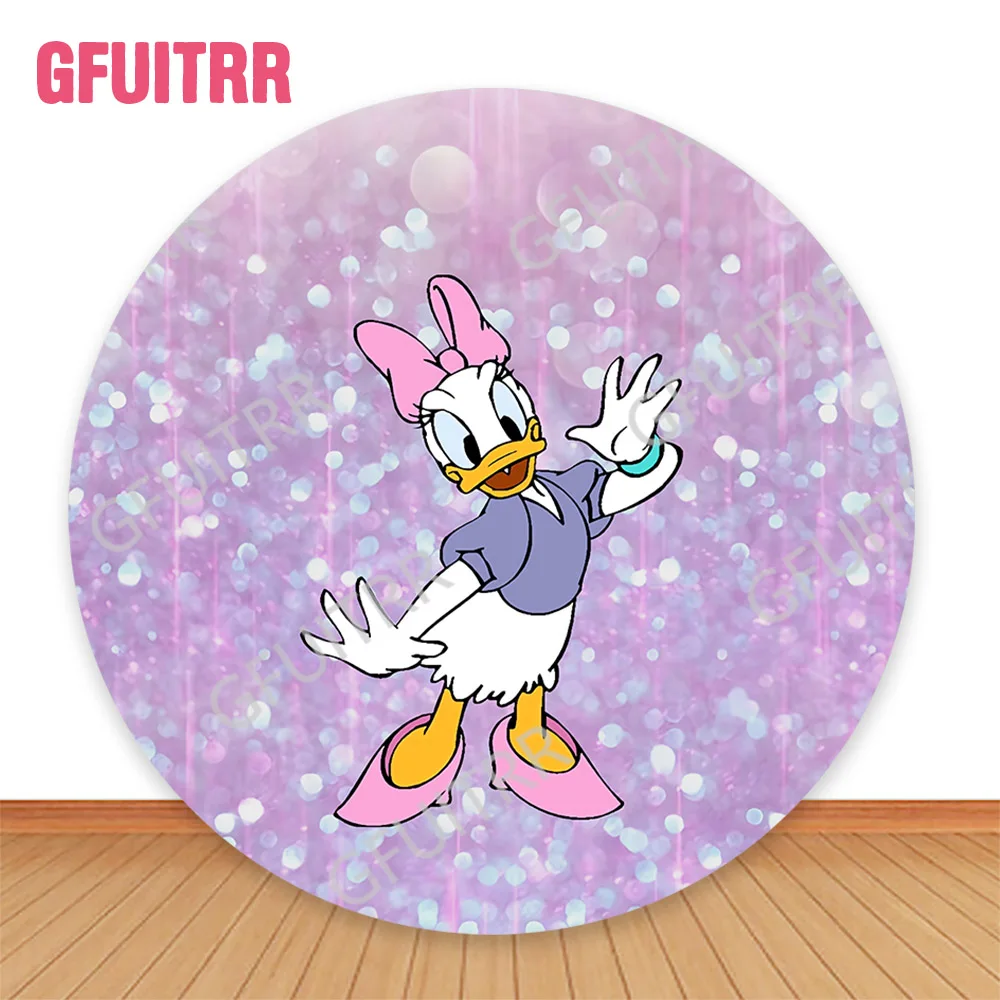Daisy Round Photo Backdrop Minnie Mouse Purple Cylinder Covers Girls Birthday Party Baby Shower Decoration Photo Props