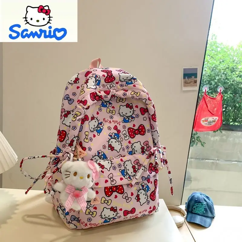 Sanrio High Quality Large Capacity Cartoon Hello Kitty Bow Backpack for Students, Lightweight and Load Reducing Backpack