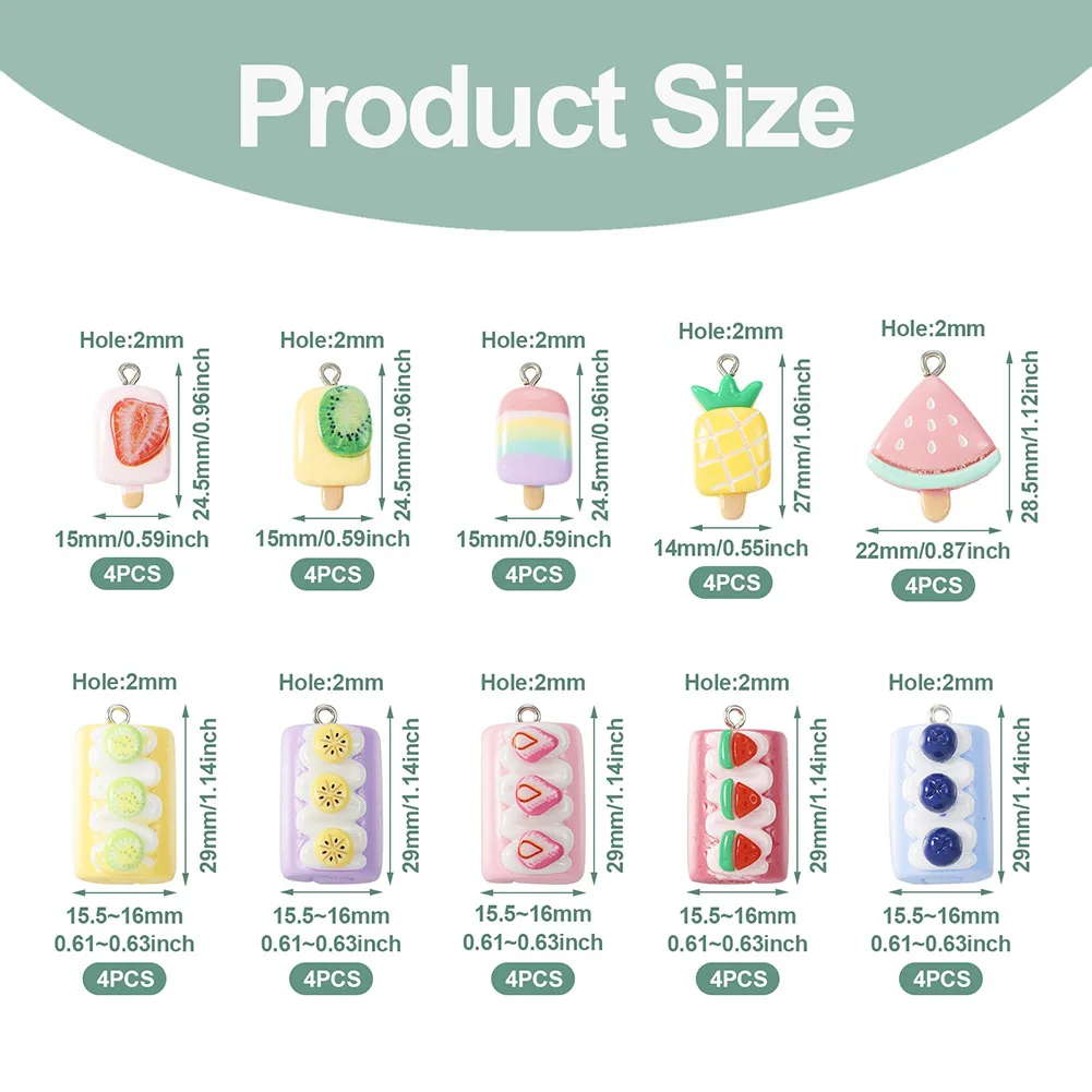 Opaque Imitation Food Resin Pendants Fruit Ice Lolly Cake Roll Cupcake Dangle Charms for DIY Jewelry Making Decor Accessories