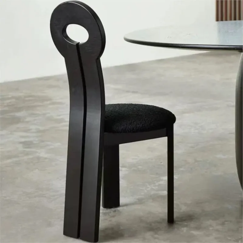 JOYLOVE Nordic Solid Wood Dining Chair Retro Simple Household Wool Lamb Back Chair Living Room Furniture Bedroom Makeup Chair
