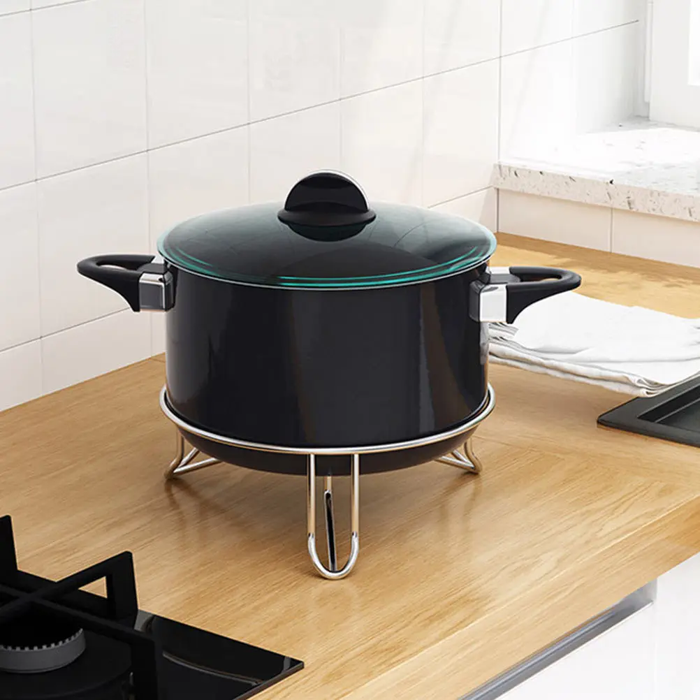 

1pc Stainless Steel Pot Rack Steaming Stand Silver Heavy-Duty Kitchen Gadget For Pots Pans Plates Storage Organizer Rack