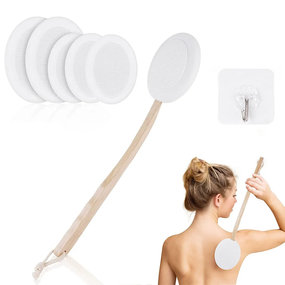 

Long Handle Shower Brush And Lotion Applicator For Back Cleaning Brush With 6Pcs Replaceable Pads And 1pcs Hook