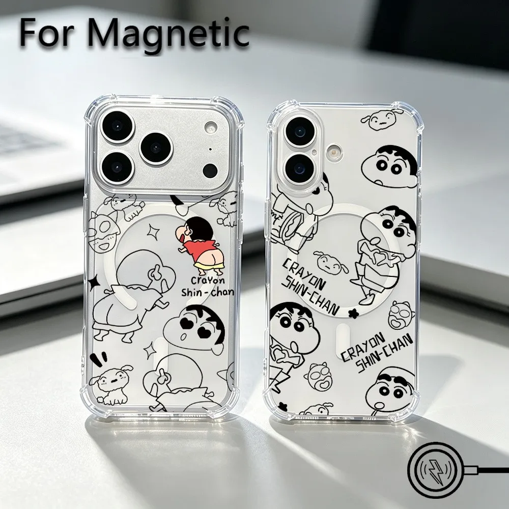 HOT Magnetic Phone Case for Samsung Galaxy A56 A36 A17 S23 S24 S25 S26 Plus Ultra Edge FE 5G Clear Cool Crayons Shin-chans