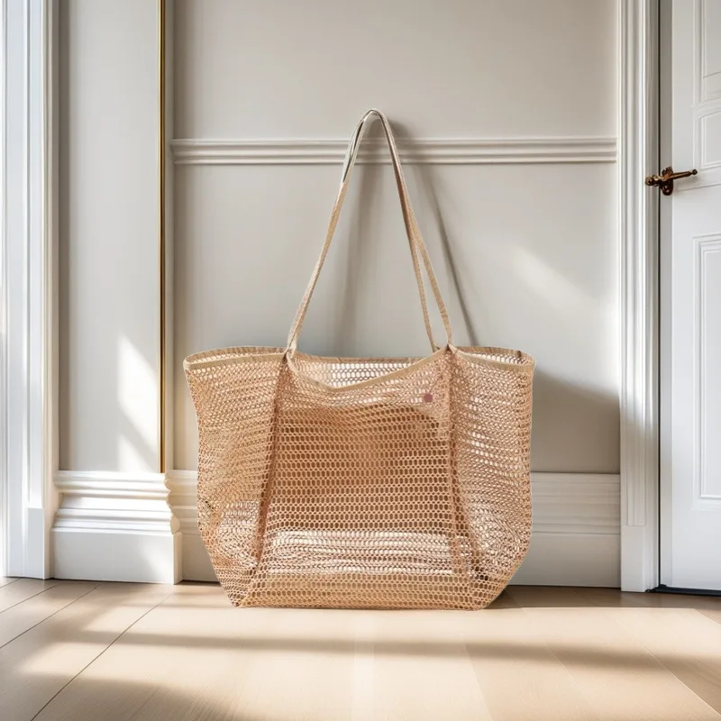 Homefish Large Capacity Woven Polyester Beach Tote Bag For Women Durable Open Top For Travel Shopping Daily Outdoor Use