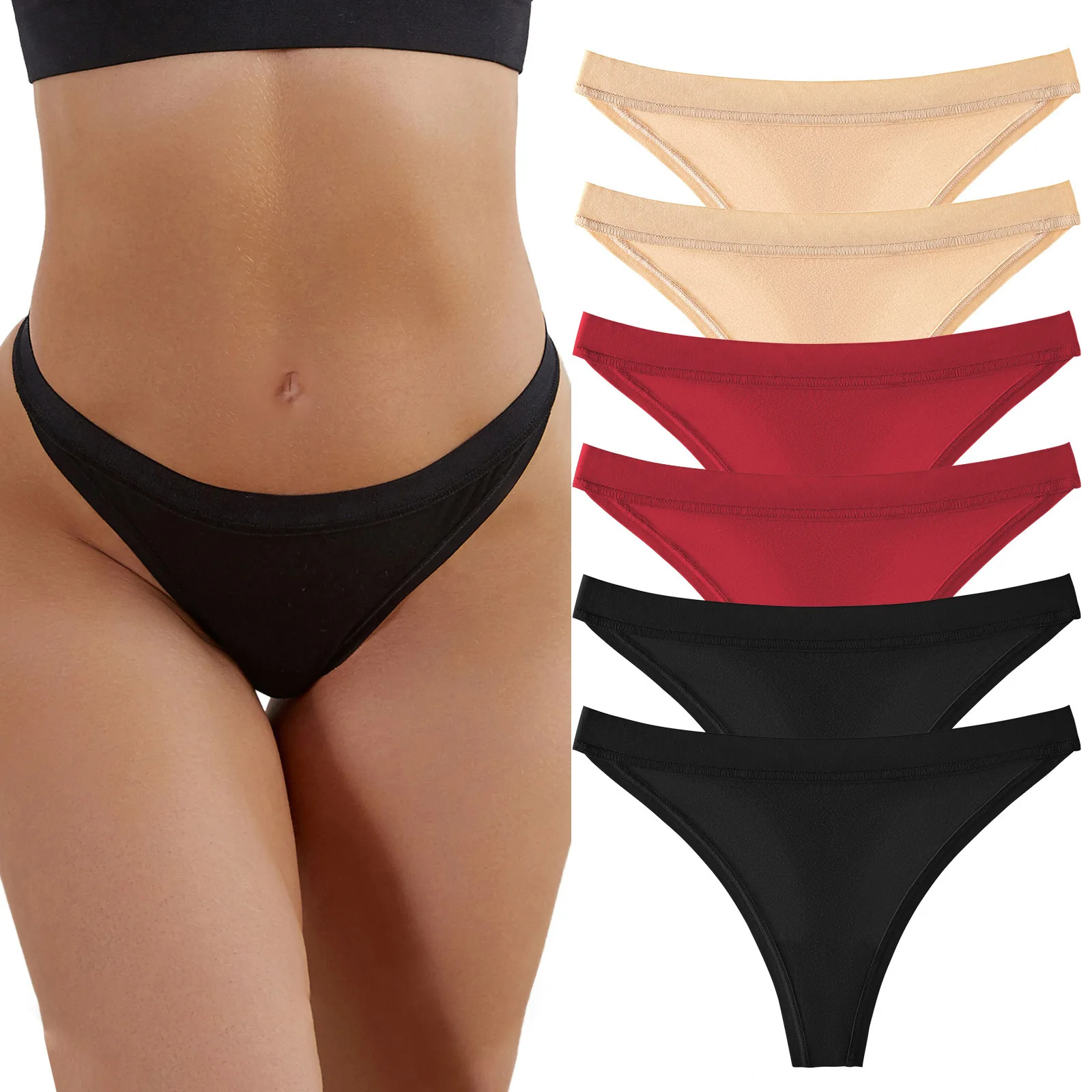 

6-pack foreign trade thong, low waist sexy women's underwear, plus size women's triangle pants, cotton panties