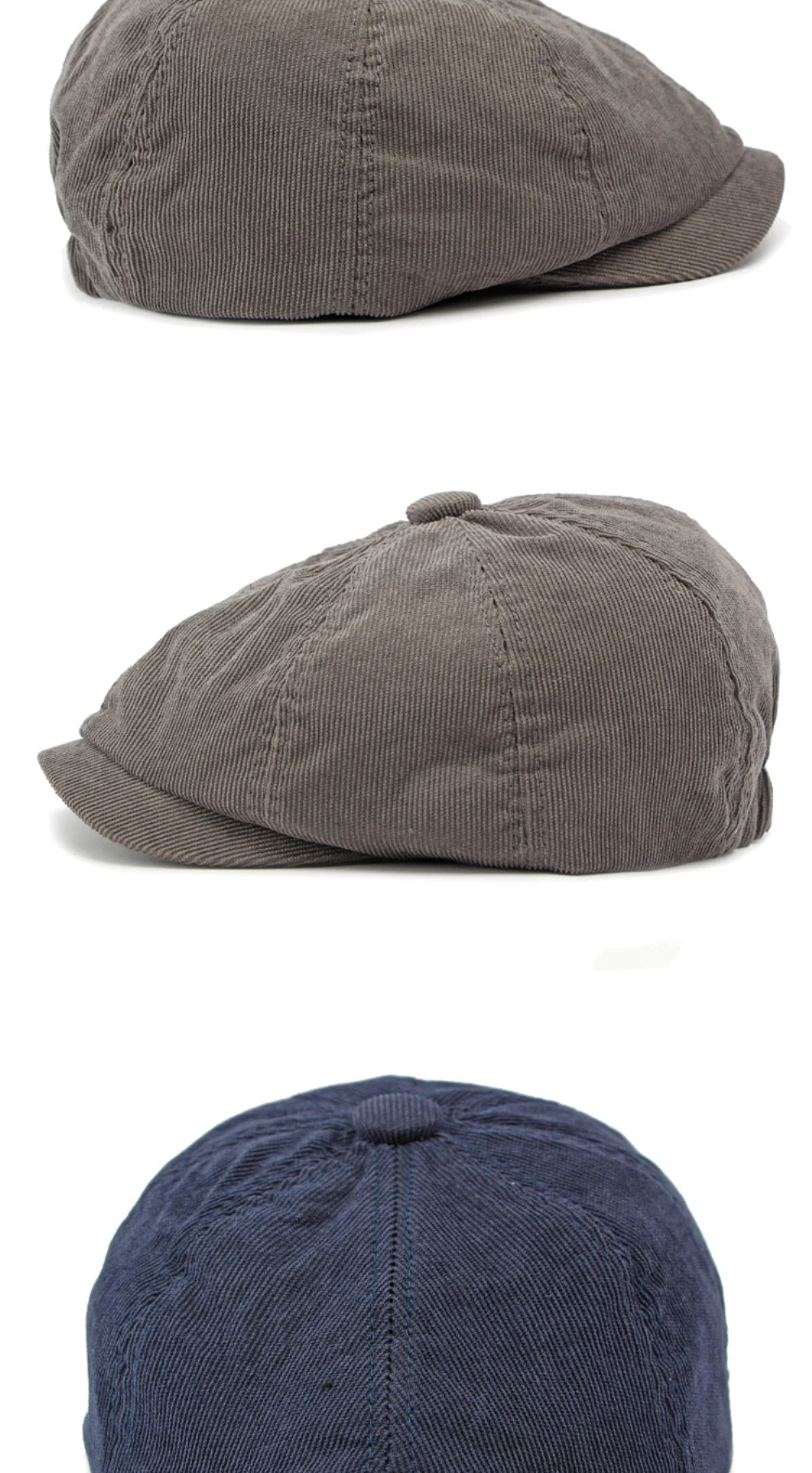 HT4403 Baskenmütze für Männer und Frauen, Künstler- und Maler-Baskenmütze, Einfarbige Cord-Flatcap für Frühling, Herbst und Winter, Achteckige Mütze, Herren-Baskenmützen – Detail 7