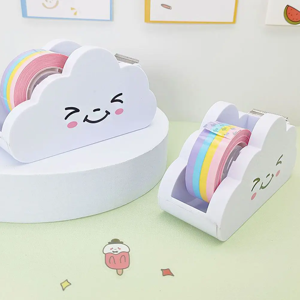 

2Sets Rainbow Tape Cutter Premium Plastic Desktop Dispenser for Office School Scrapbooking Cute Convenient Portable Sticker