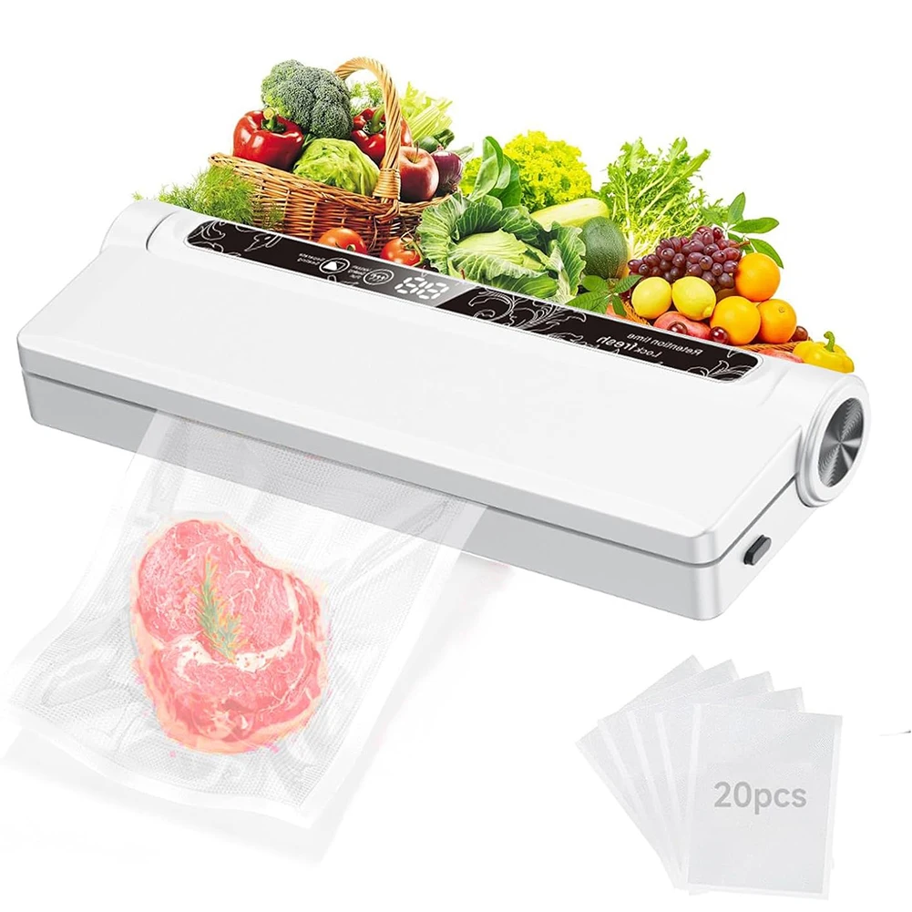 Food Saver Machine Vacuum Sealer Compact Lightweight Design 75KPA Strong Suction Removes Air In 10-15s One-touch Operation