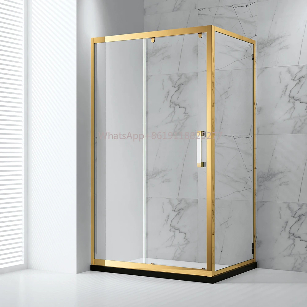 

SHKL bathroom luxury corner folding bath screen gold enclosures laminated glass shower doors