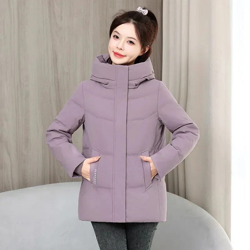 Inverno senhora hoodie solto para baixo jaqueta de algodão 2025 feminino casual para baixo algodão outwear coreano mangas compridas algodão acolchoado casaco