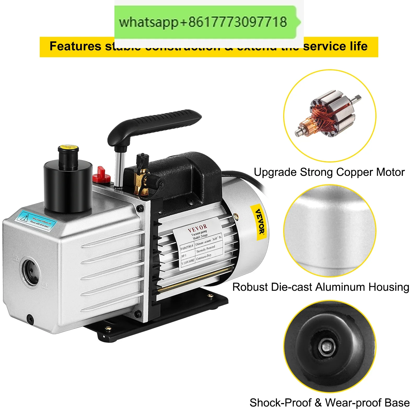 

Vacuum Pump 1HP Two Stage HVAC Rotary Vane Degassing Processing Air Conditioning Auto AC Refrigerant Vacuum Pump 2-Stage