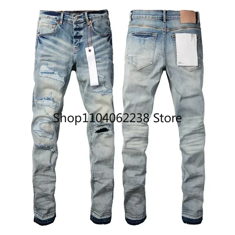 Fashion Purples jeans man with distressed hole patches Fashion brand Repair Low Rise Skinny Denim pants 28-40 size