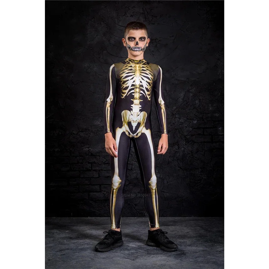 Cosplay Halloween Carnival Jumpsuit Kids Adults Scary Skeleton Costumes Boys Girls Fancy Day of The Dead Dress Up Party Devil
