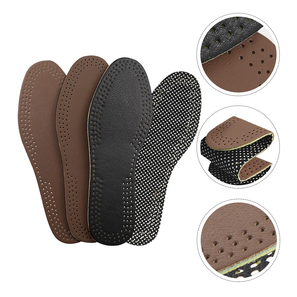 

2 Pairs Non Slip Insoles Walking Gel Arch Support Shoes Pads Breathable Men Absorb Sweat Comfort Travel Cowhide Latex Durable