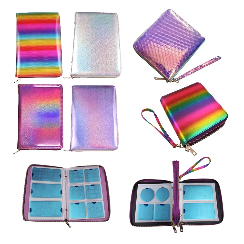 120/72Slots Rainbow/Purple/Silver/Pink Nail Stamping Plate Case Card Bag Stamping Template Storage Organize Nail Art Tools