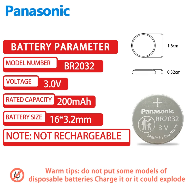 Panasonic New BR2032 3V Rechargeable Lithium Button Cell For Watch Remote Control Electronic Toy Replaces DL2032 ECR2032 ML2032