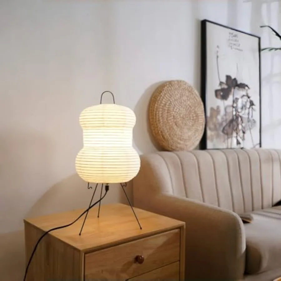 

Japanese Noguchi-Inspired Table Lamp Zen Rice Paper Lantern Warm Light for Bedroom Living Room or Office Modern Japandi Decor