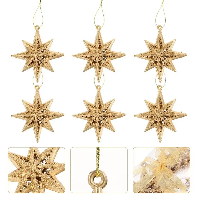 

6Pcs Christmas Eight-pointed Star Pendants Xmas Tree Hanging Ornament Shiny Eight Point Star New Year Christmas Party home Decor