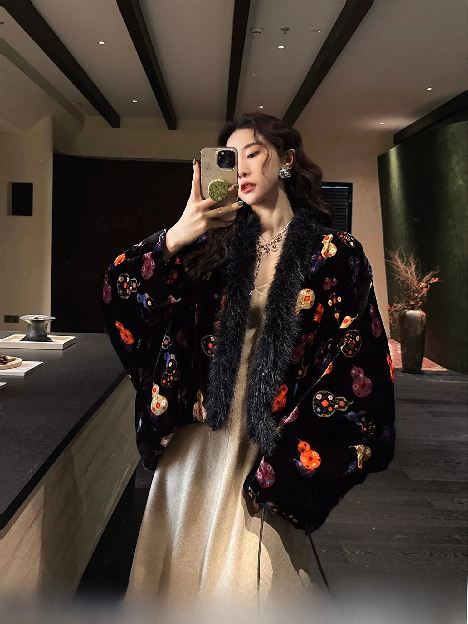 

Sanji Bla Flower New Chinese Sle Velvet ort down Jaet Women's Fur Collar Winter Outerwear High End New Model