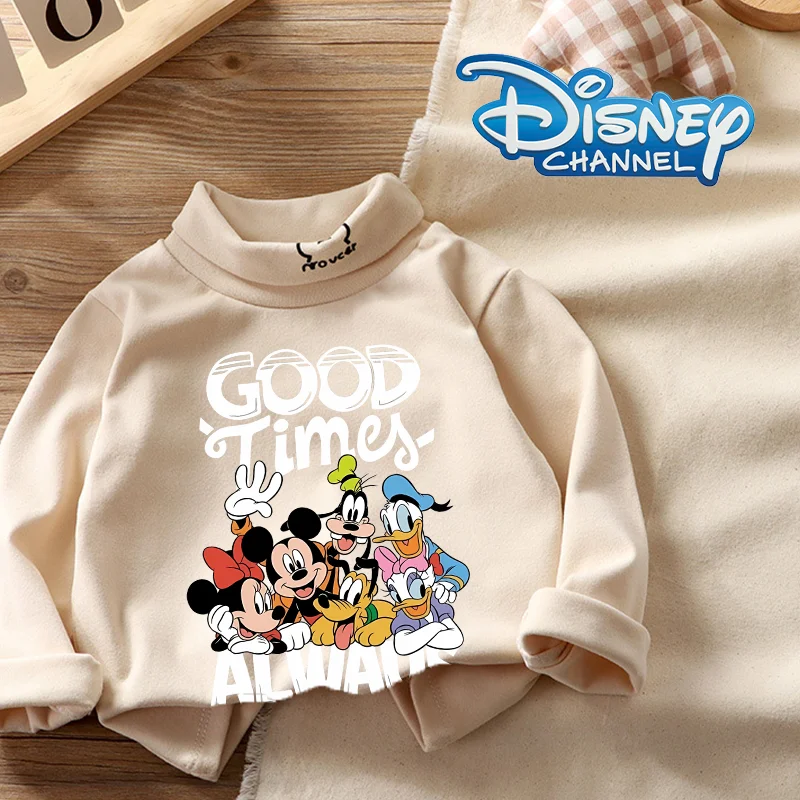 Disney anime camisa do bebê minnie dos desenhos animados velo-forrado engrossado quente topos inverno menina menino grosso camada interna coral veludo camisola