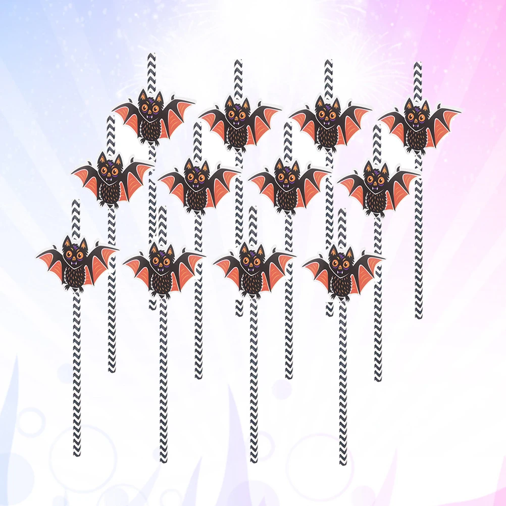 

12pcs Environmentally Friendly Bat Straws Unique Design for Party Decorations Paper Drinking Supplies Halloween Theme