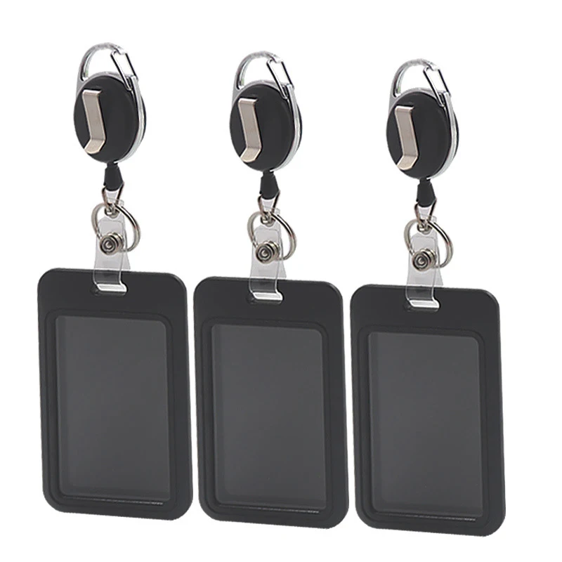 Fashion Simple Work Permit Card Holder Corded Retractable Neck Hanging ID Card Protector Badge Case Hard Case ID Card Holder