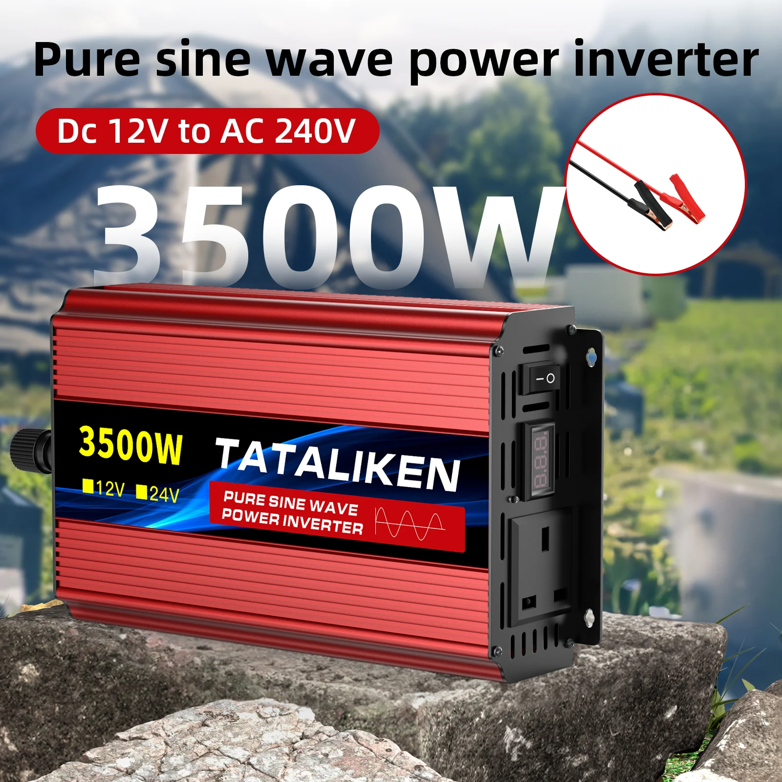 

6000W Pure Sine Wave Inverter 12V-240V Car LCD Dual UK Sockets Smart Temp Fan Overload/Short Protection for Road Trip/Home Use