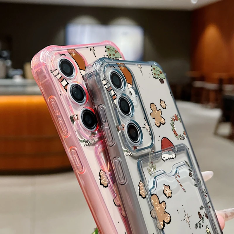 Custodia per telefono in TPU con tasca per carte per Samsung Galaxy A17 A56 A16 A36 A55 A15 A25 A35 A26 A54 5G Cover morbida stampata con cuore d'amore alce carino