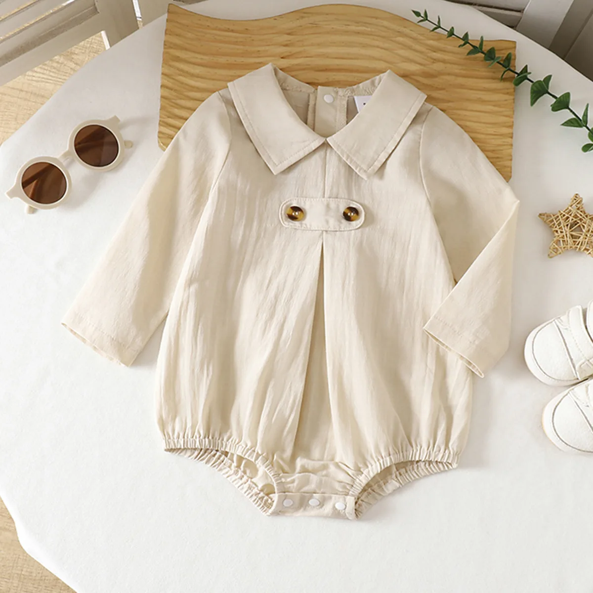 

Весенние комбинезоны для маленьких девочек, однотонные комбинезоны для новорожденных девочек с отложным воротником, детские боди для маленьких девочек, комбинезон для маленьких мальчиков