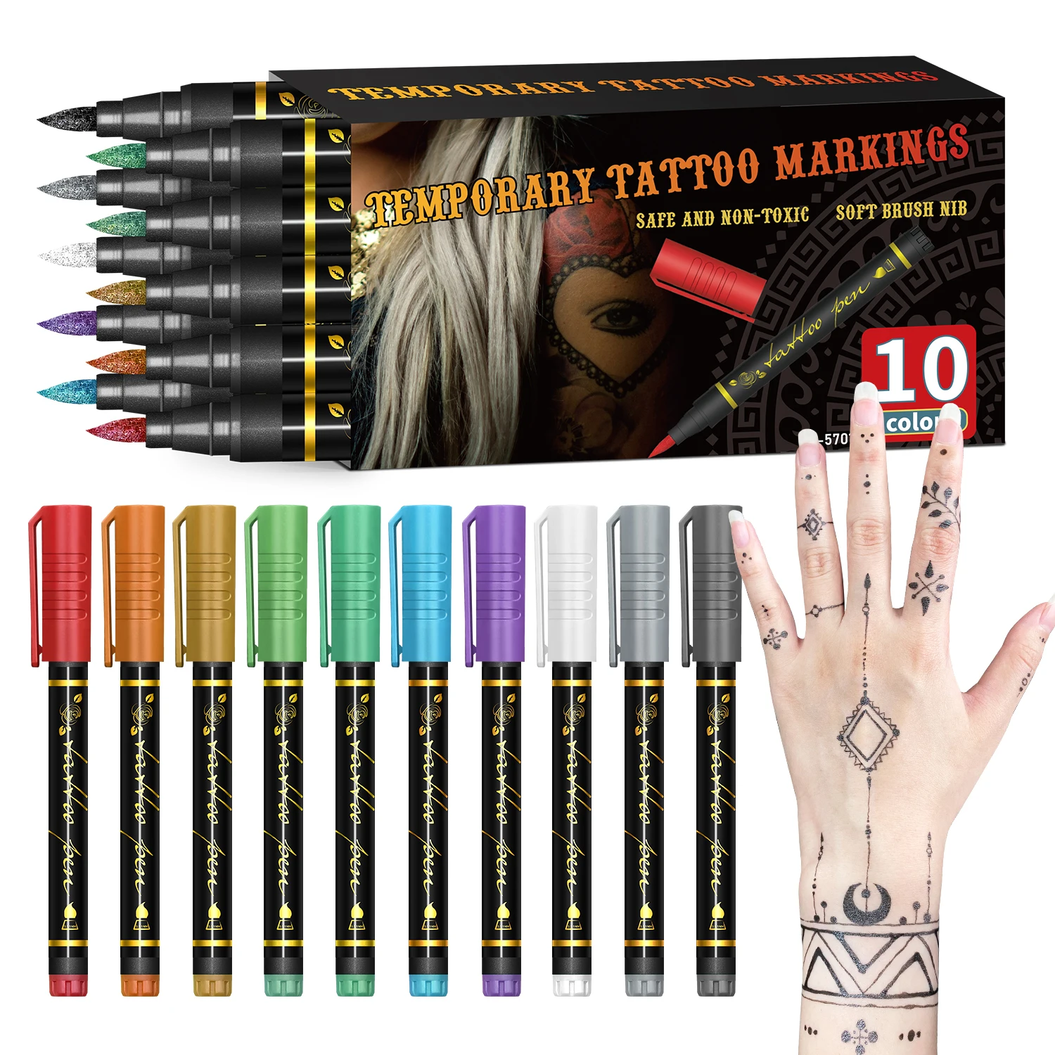 Temporäre Tattoo Marker für die Haut, 10 Farben, gefälschte Körperfarbe Tattoos Face Painting Kit, Geburtstag Halloween und Weihnachten Geschenk ideen