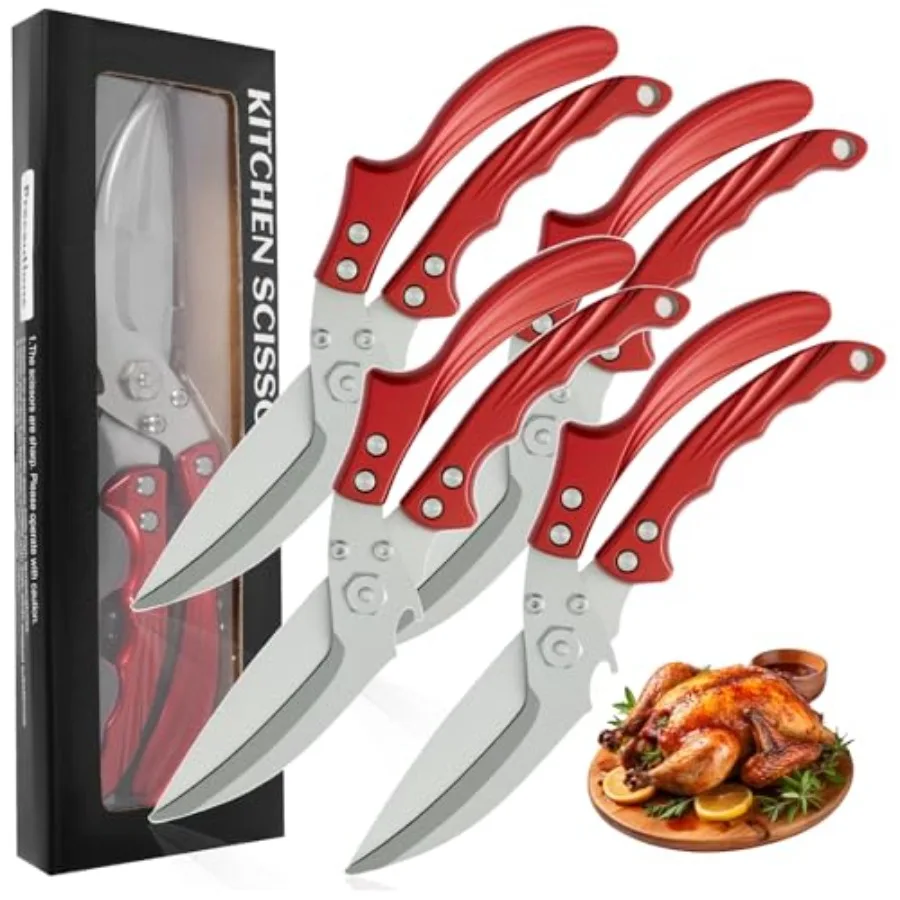 

Набор из 4 прочных ножниц для птицы с нескользящими ручками: кухонные ножницы и нож двойного назначения, подходят для разделки курицы, мяса, индейки