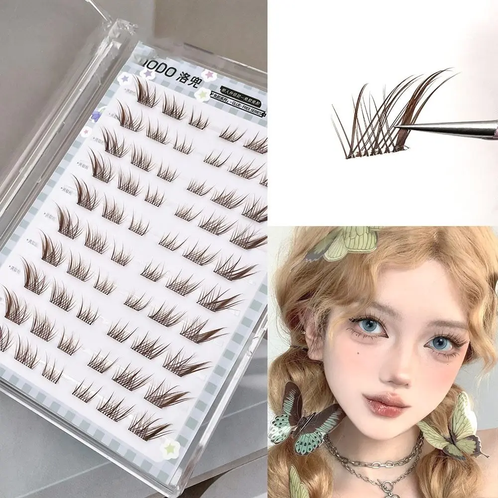 

60Pcs C Curl Glue-Free Clusters Lashes 3D Cat Eye Manga Fox False Eyelashes Natural Self-Adhesive DIY Lash Extensions for Women