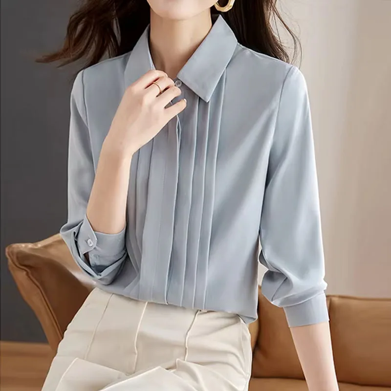 Office Lady Turn Down Collar Women Shirt New Long Sleeve Chiffon Shirt Blouse Women Tops Blouses Shirts Camisas De Mujer G891