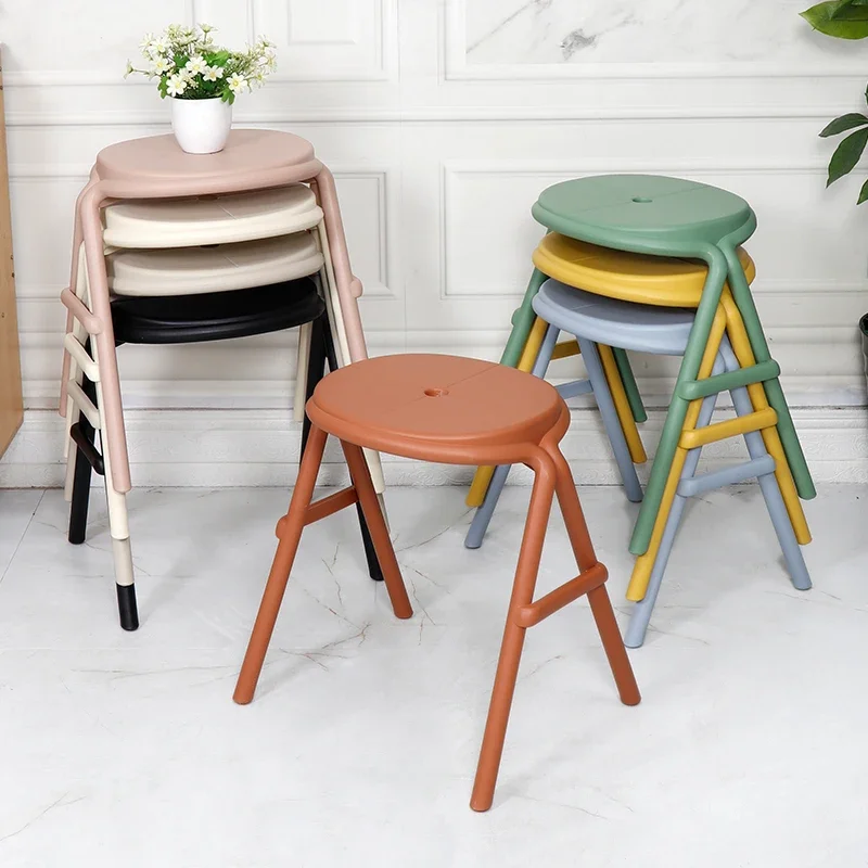 4 Pcs Design Minimalist Dining Room Chairs Luxury Stool Plastic High Stools Can Be Stack Design Kitchen Silla Foot Furniture