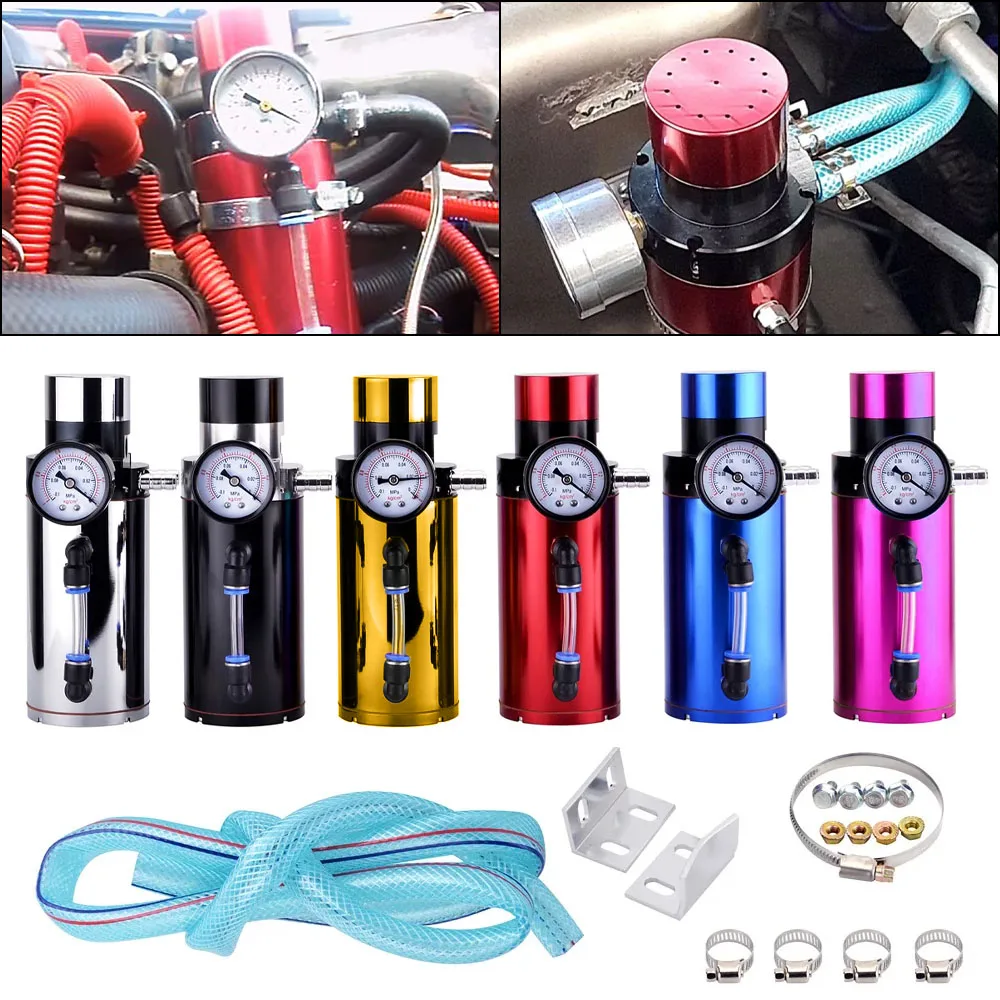 Car Oil Catch Can Reservoir Breather Tank with Vacuum Pressure Gauge + Hose Universal Aluminum Auto Modification parts