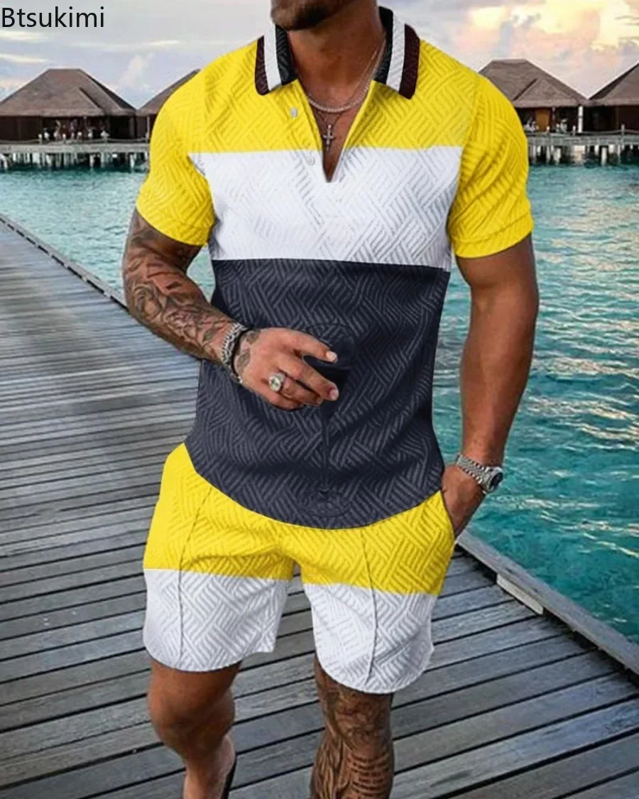 2024 Men\'s Summer 3D Print Pattern Short Sleeve Polo Shirt and Shorts Sets Men Streetwear Casual Sports Men\'s Suits Sets S-5XL