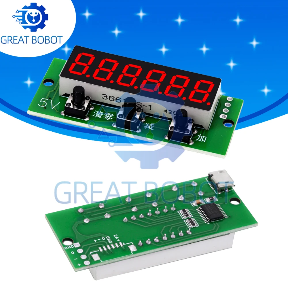 5V Micro USB 6-Digit Red Counter, 0~999999 Add-Subtract Count Module with Memory