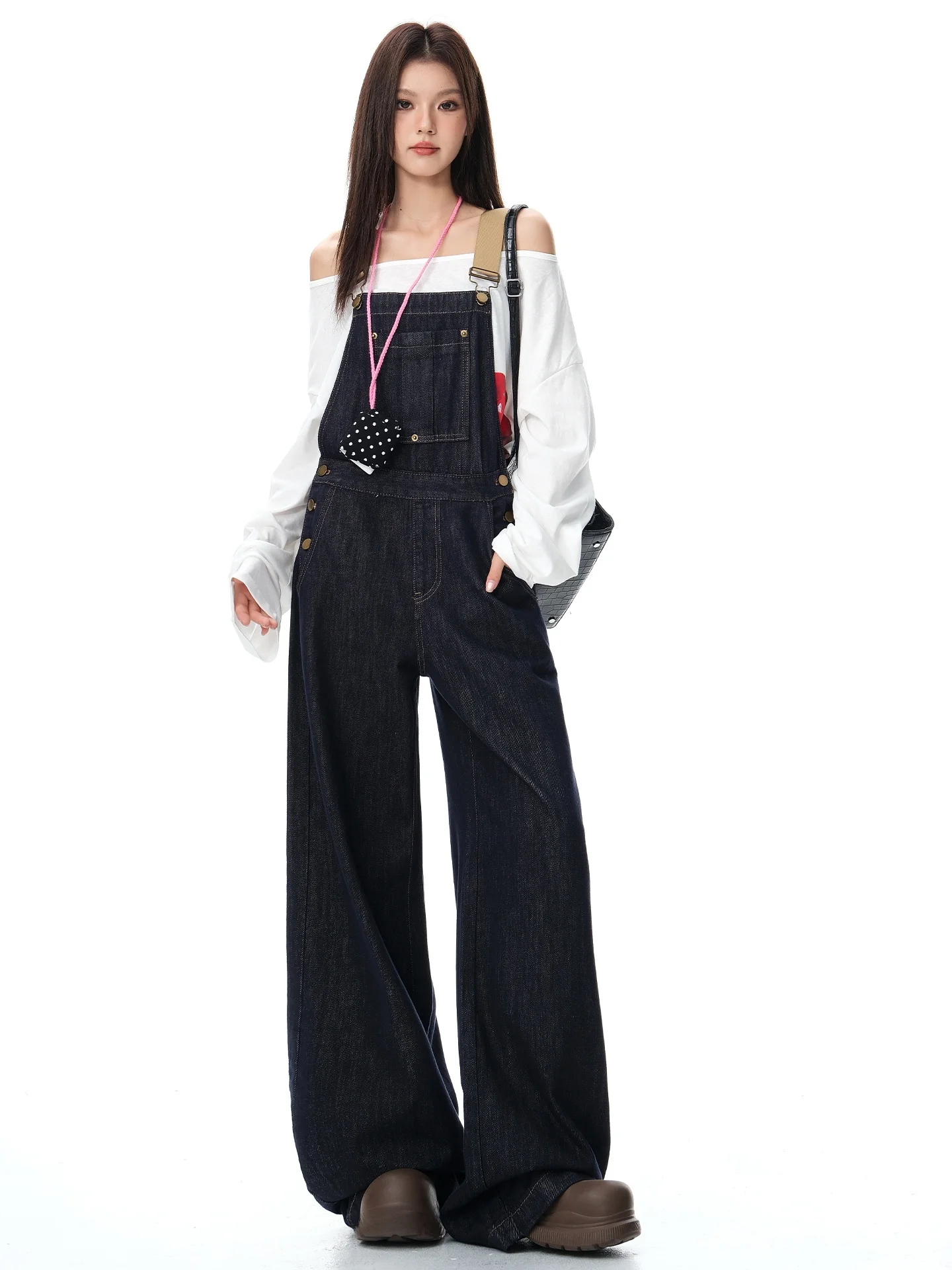 

Винтажный джинсовый комбинезон Lazy Sle для женщин: весенне-летний универсальный комбинезон с широкими штанинами, стройнящий и омолаживающий образ