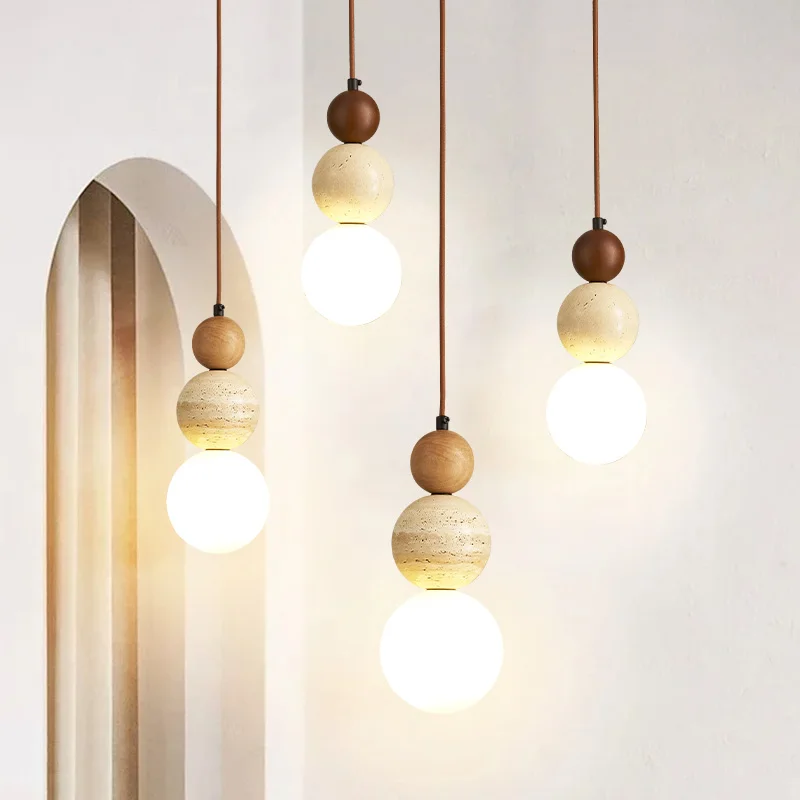 Cream Style Pendant Lamp Bedroom Bedside Led Chandelier Stone Wood Light Designer Bauhaus Medieval Restaurant Bar Small Lights