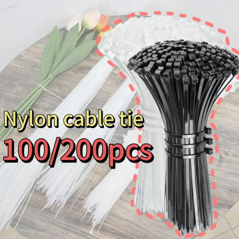 

100/200pcs Self-locking Plastic Nylon Tie Black Fastening Strap Cable-Tie-Set Cable Zip Tie Fastening Ring Zip Wraps Strap Tie