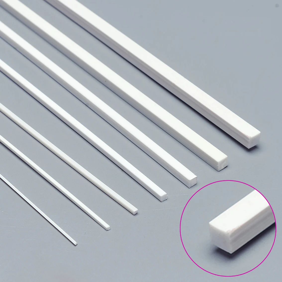 10pcs 1*1mm-10*10mm White Square ABS Plastic Solid Tube Pipe Length 250mm DIY Material for Model Part Accessories