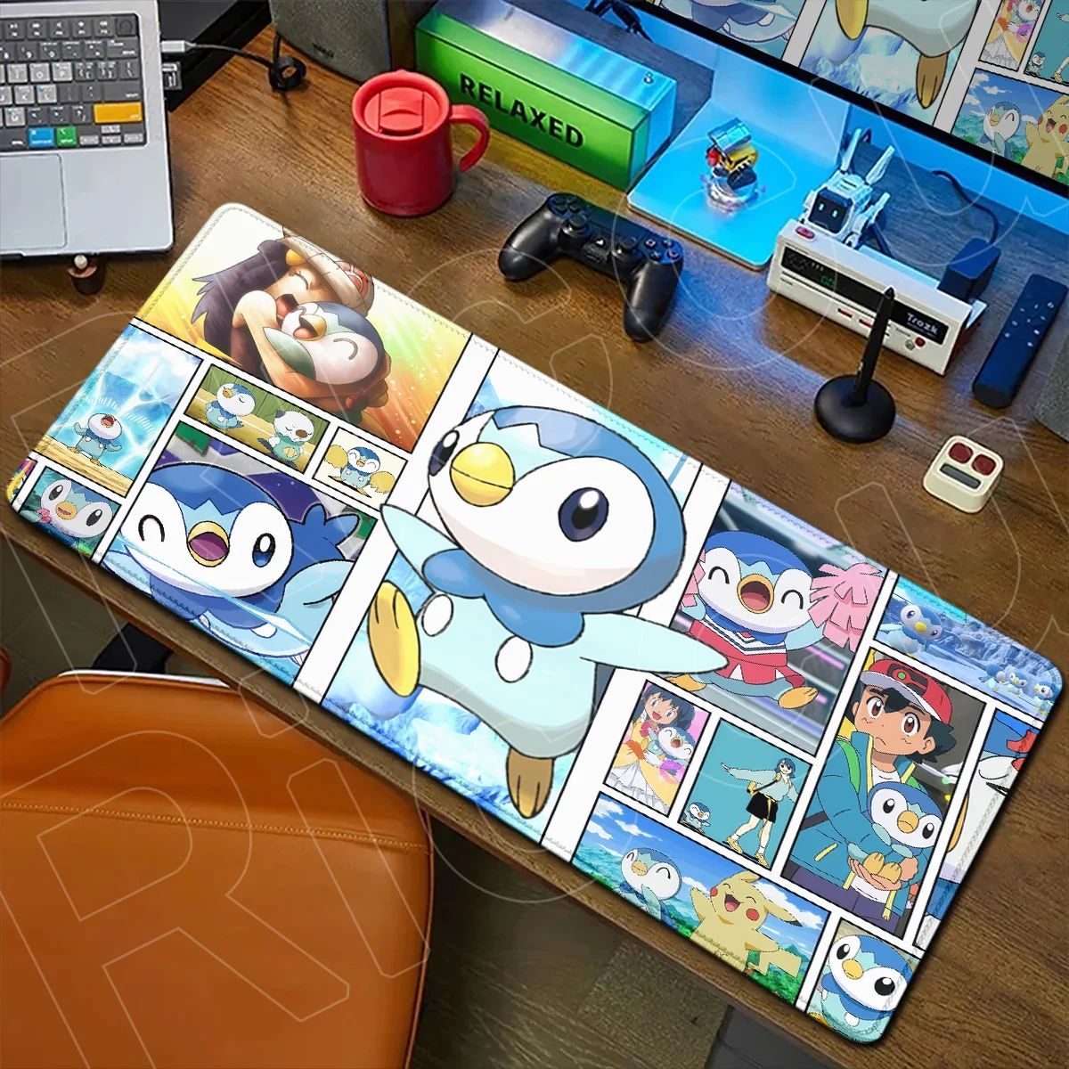 Large Extended E-sport Gaming Mousepad Locking Edge Table Rug Washable Office Pixel Piplup Kawaii Dream Pokemon TCG Keyboard Mat