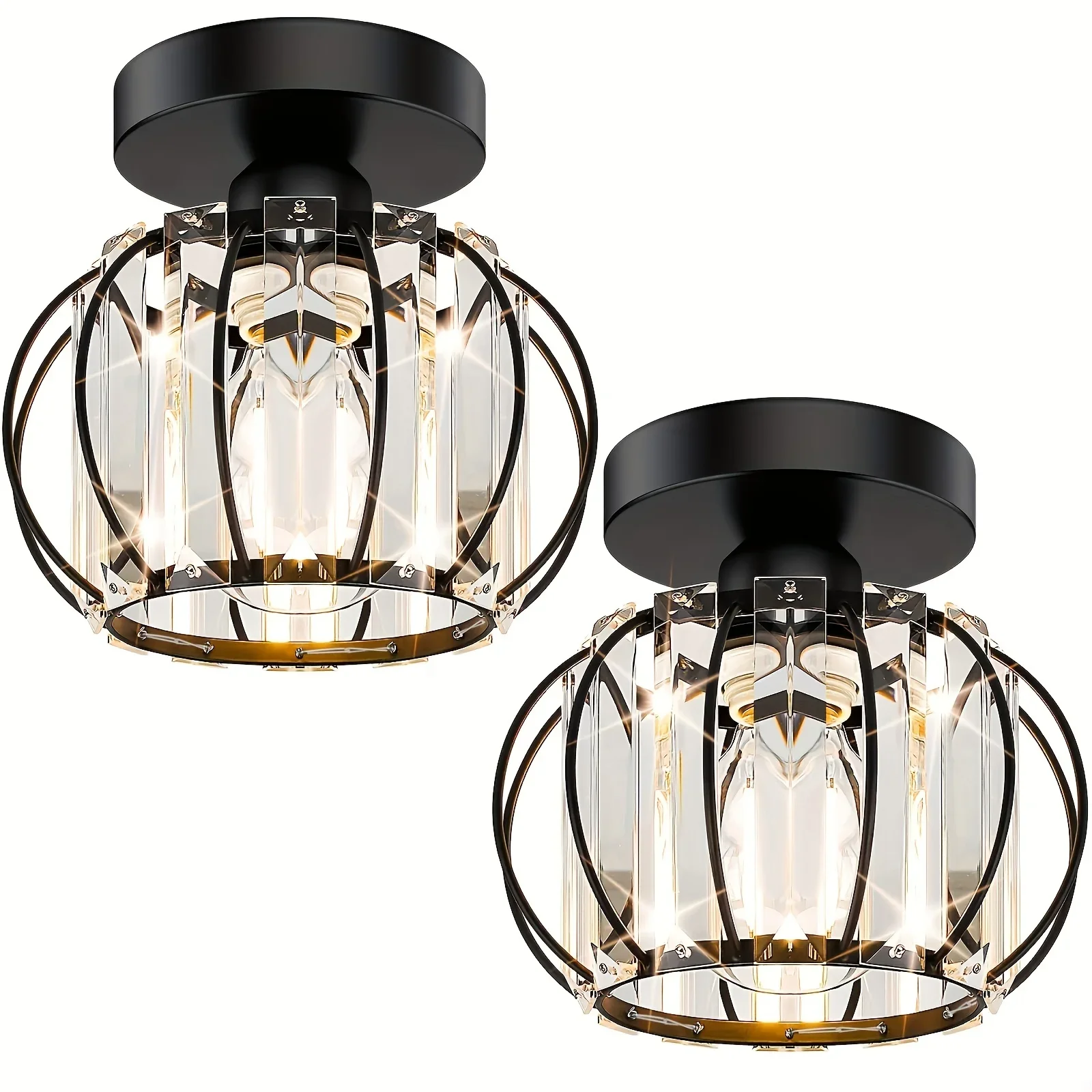 Black/Gold Semi-Flush Mount Metal Ceiling Light Fixtures with Crystal Accents for Living Room Hallway Bathroom Entryway Kitchen