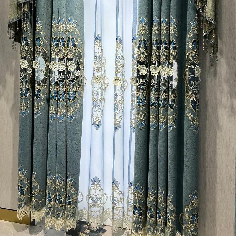 Hollow Embroidered Window Screen Thickened Velvet Curtains for Living Room Bedroom Floor-to-ceiling Windows Villa Customization