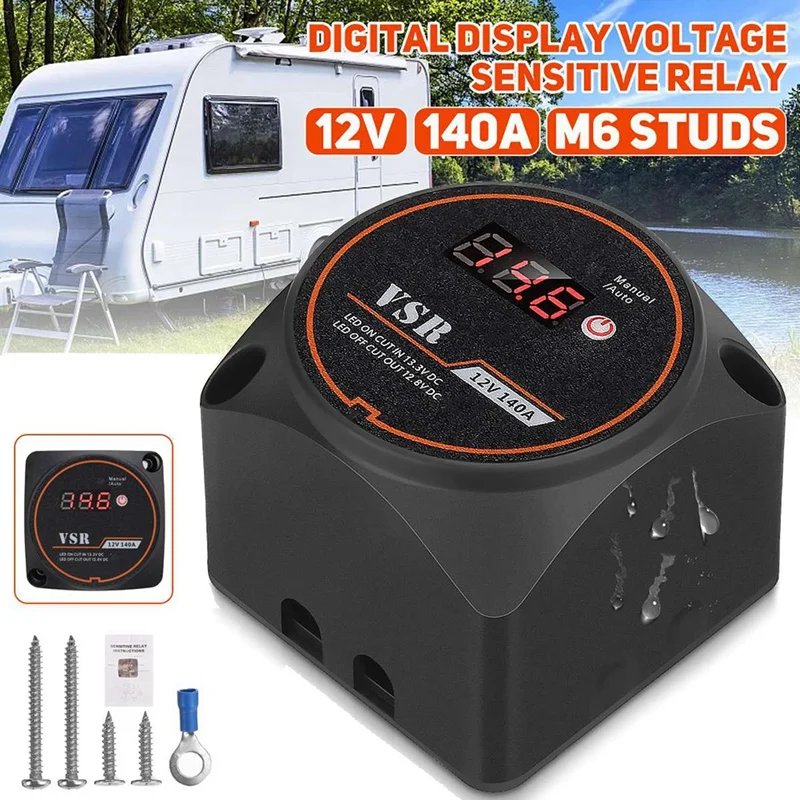 2X Voltage Sensitive Split Relay Digital Display VSR 12V 140A For Camper Car RV Yacht Smart Battery Isolator Charge