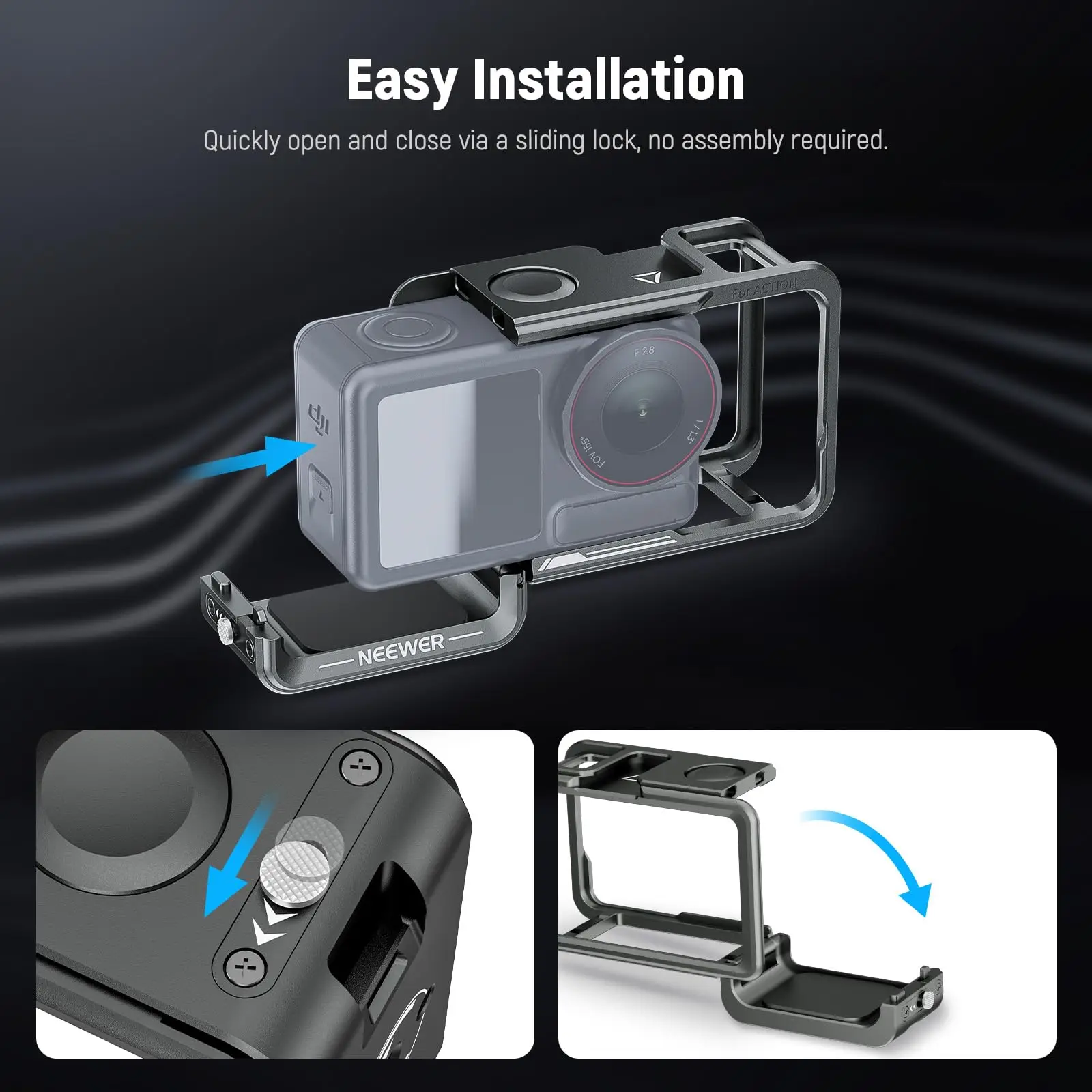 Camera Cage for DJI Osmo Action 6 Metal Protective Frame with Cold Shoe Shutter Button for Action 5 Pro Action4 Action3 Handle