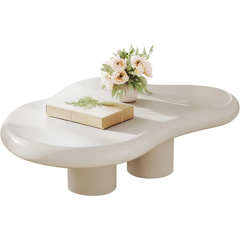 Cloud Coffee Table, Modern White Coffee Table for Living Room, Cute Irregular Indoor Tea Table with 3 Legs